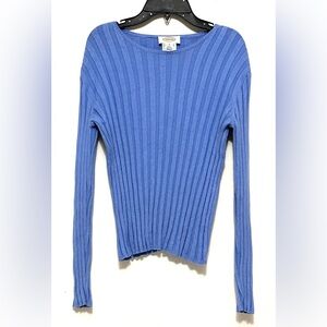 Talbots Blue Purple Ribbed Long Sleeve Shirt Top Blouse S